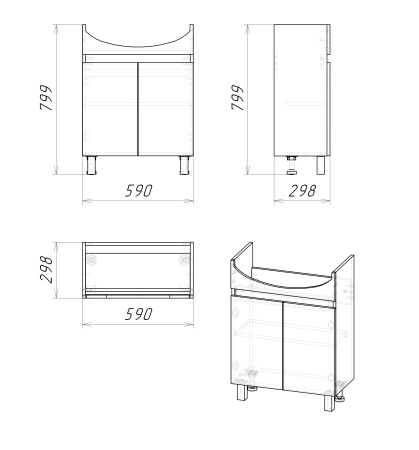 Тумба под раковину в ванной напольная Grossman ПОЛО-60 см, дуб сонома/белая